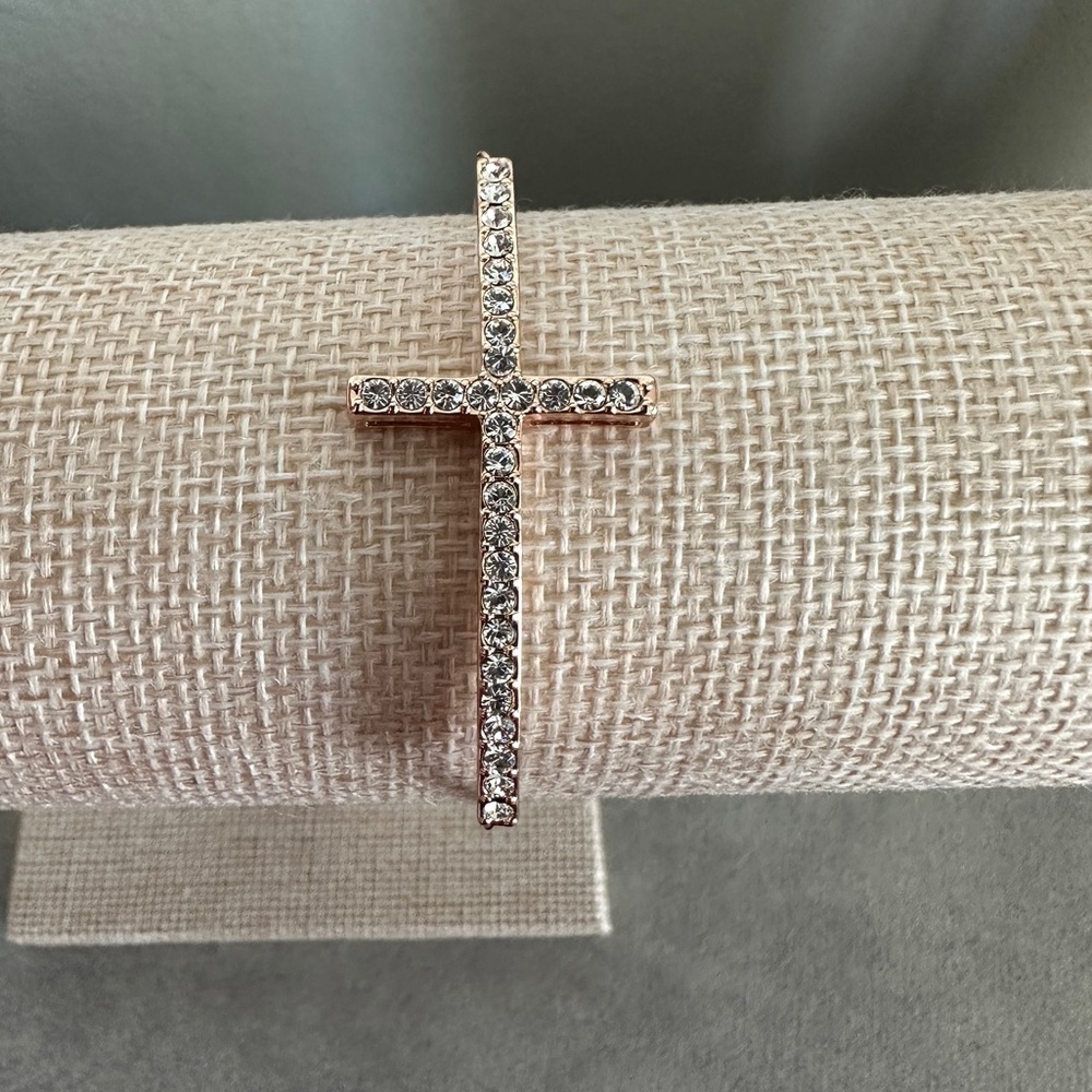 Rose Gold colored CZ cross bracelet by Joan Boyce - Picture 3 of 8